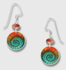 Disk Earrings with Teal Nautilus Print