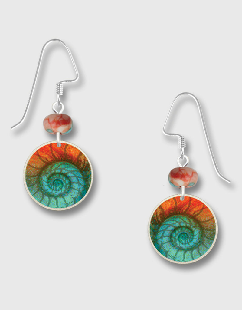 Disk Earrings with Teal Nautilus Print