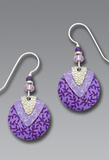 Purple Disc and Violet Shield Earrings with Imitation Rhodium Leaf Shield Overlay