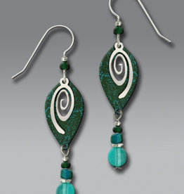 Blue Green Spiral with Beads Earrings