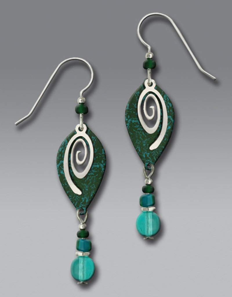 Blue Green Spiral with Beads Earrings