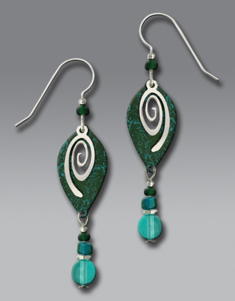 Blue Green Spiral with Beads Earrings