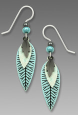 Dusty Aqua and Gunmetal Three-Layer Leaves Earrings