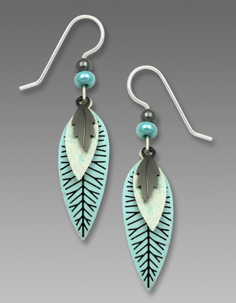 Dusty Aqua and Gunmetal Leaves Earrings