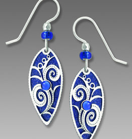 Blue Pointed Oval Earrings with Flowery Overlay