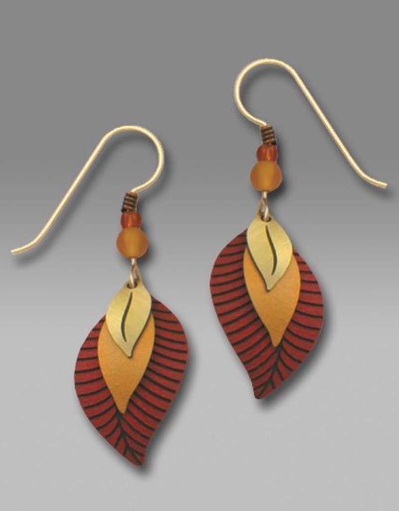 Three-Part Rust and Brass Leaves Earrings
