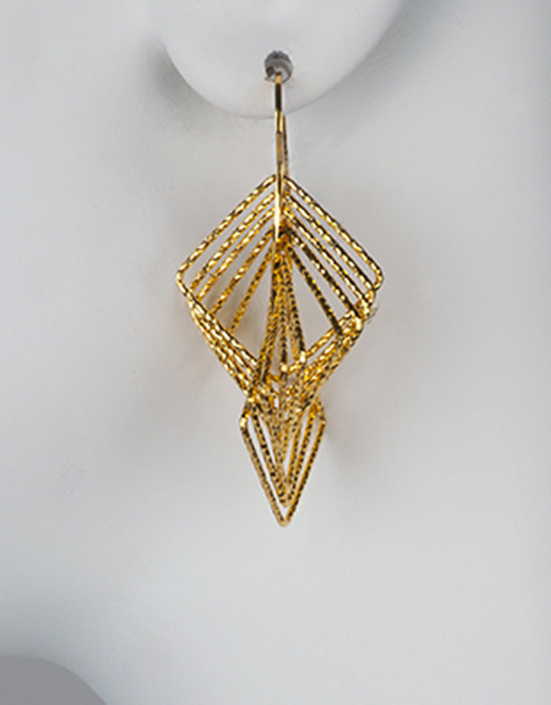 Sterling Silver Multi Square Wire Dangle Earrings with 14k Gold Vermeil Finish 39mm