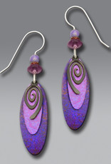 Three-Layer Purple and Plum Ovals Earrings with Hematite Tone Spiral