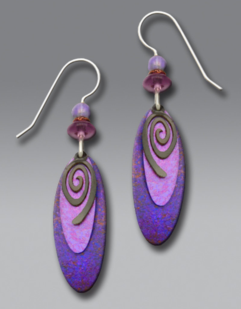 Three-Layer Purple and Plum Ovals Earrings with Hematite Tone Spiral