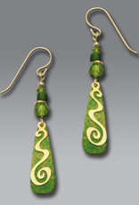 Green Drop Earrings with Gold Spiral and Beads