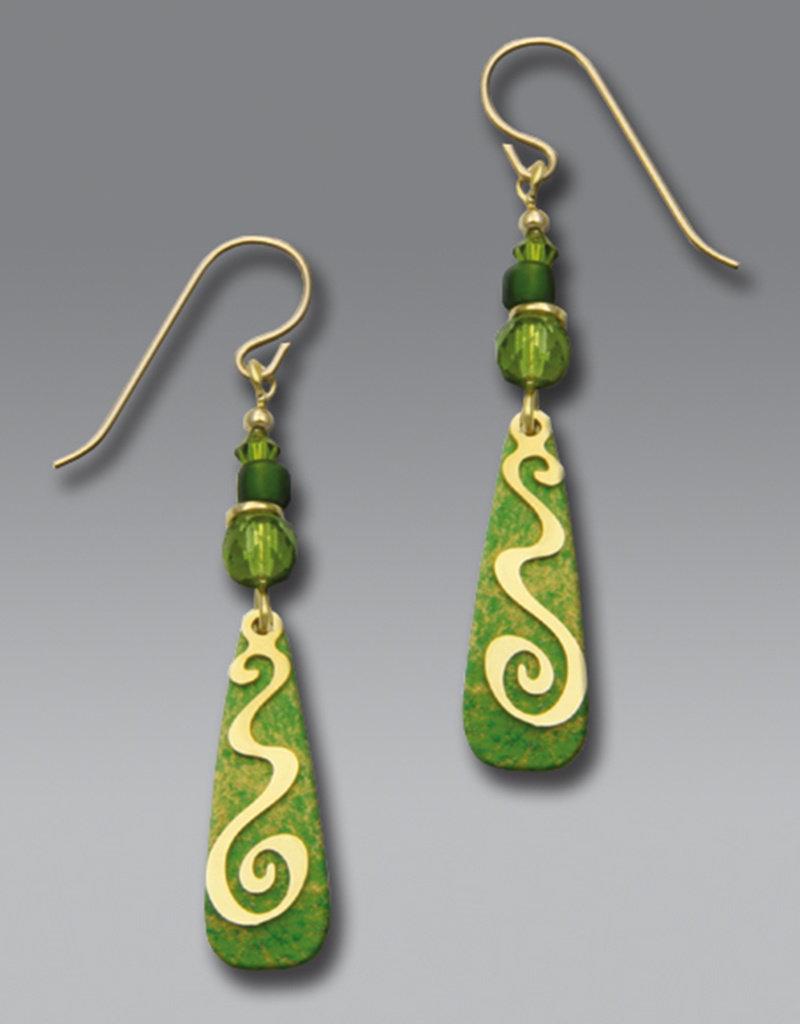 Green Drop Earrings with Gold Spiral and Beads