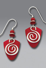 Vibrant Red Shield Earrings with Silver Spiral