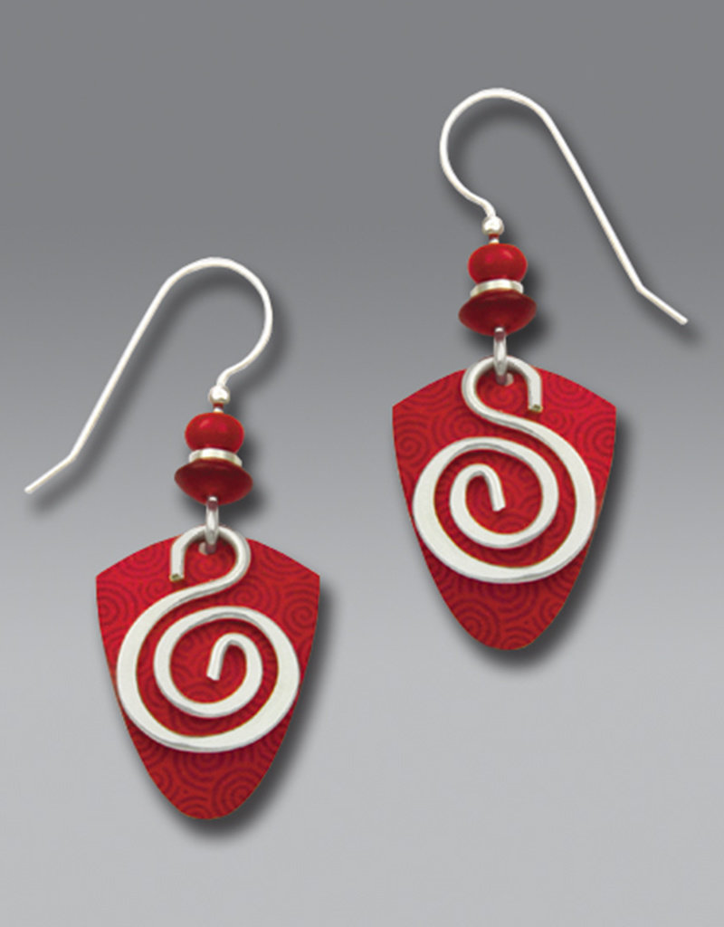 Vibrant Red Shield Earrings with Silver Spiral