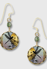 Brass Round Lace Earrings With Dragonfly Print