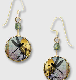 Brass Round Lace Earrings With Dragonfly Print