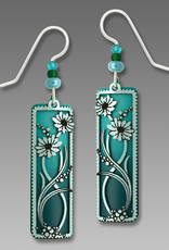 Deep to Light Teal Column Earrings with Pearl Aqua Daisies Overlay