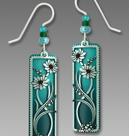 Teal Column Earrings with Daisies Overlay