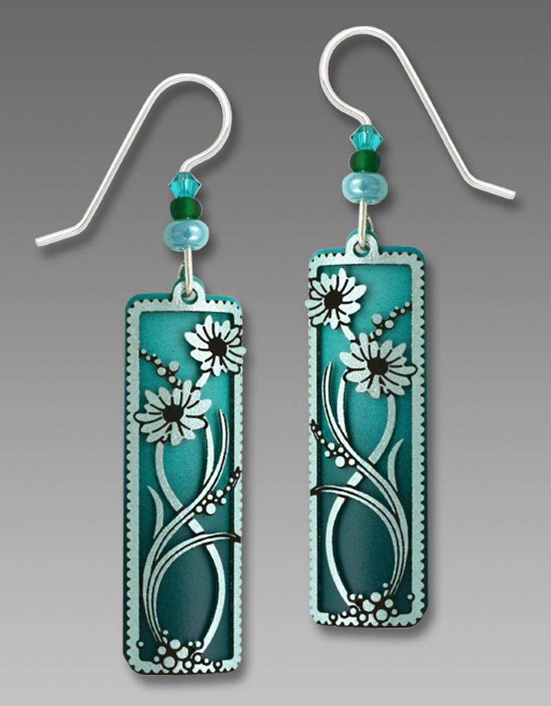 Teal Column Earrings with Daisies Overlay
