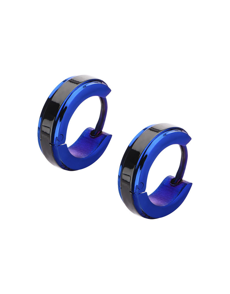Stainless Steel Black & Blue Huggie Earrings 13mm