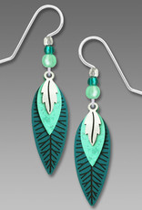 Three-Part Green and Silver Leaves Earrings
