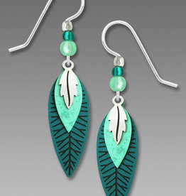Three-Part Green and Silver Leaves Earrings