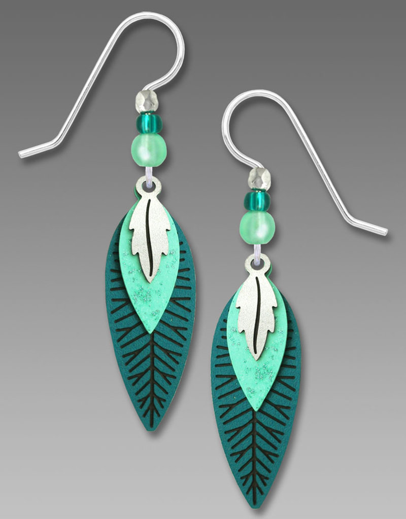 Three-Part Green and Silver Leaves Earrings