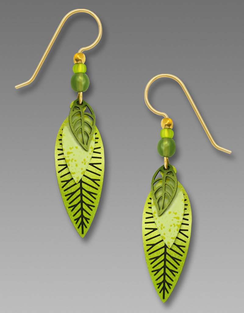 Three-Part Green Leaves Earrings