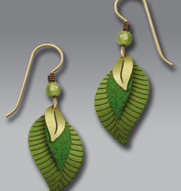 Three-Part Green and Brass Leaves Earrings