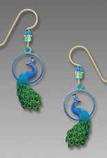Etched Brass Peacock Earrings Printed in Blues and Greens