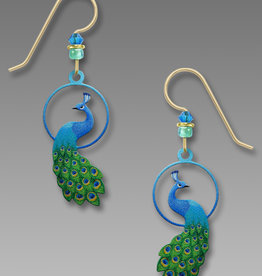 Peacock Earrings Printed in Blues and Greens