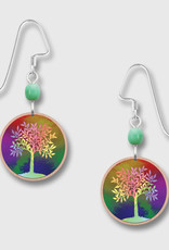 Copper Disk Earrings with Multi-Color Tree Print