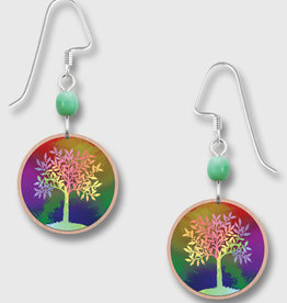 Disk Earrings with Multi-Color Tree Print