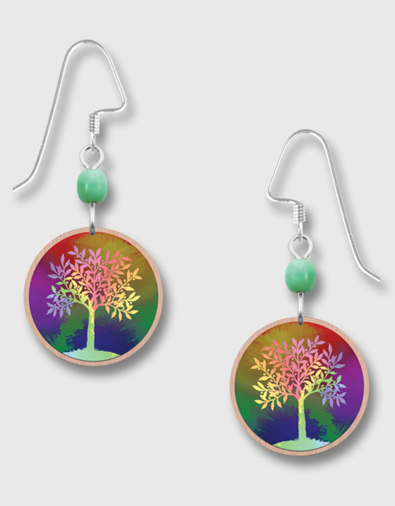 Copper Disk Earrings with Multi-Color Tree Print