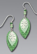 Three-Part Mint Green Leaves Earrings with Imitation Rhodium Overlay