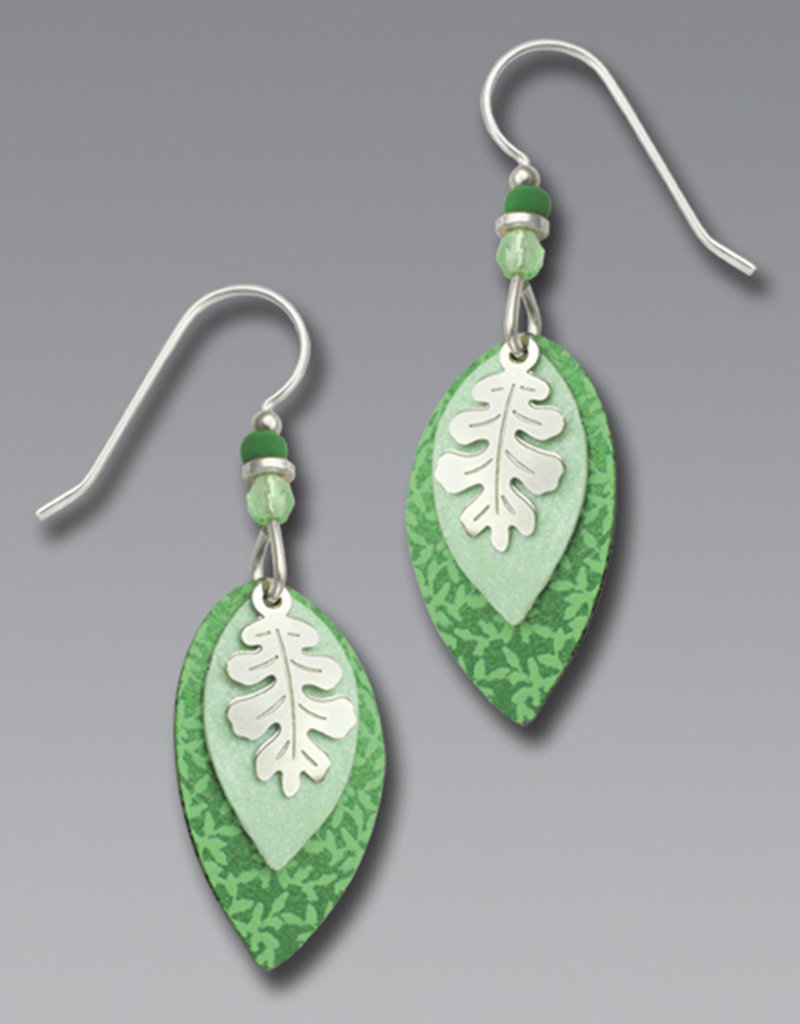 Three-Part Mint Green Leaves Earrings with Imitation Rhodium Overlay