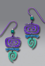 Three-Part Rectangular Spiral Earrings in Purple, Blue and Green