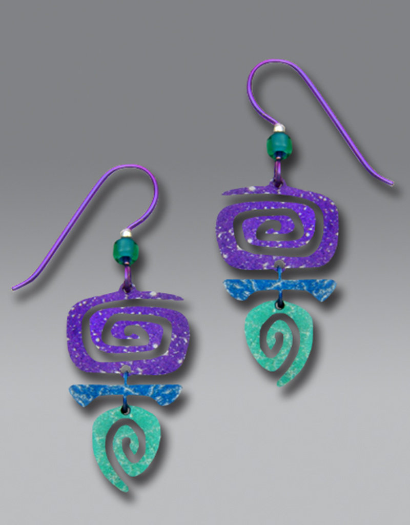 Three-Part Rectangular Spiral Earrings in Purple, Blue and Green