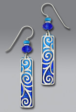 Intense Blue Cobalt Column Earrings with Imitation Rhodium Baroque Filigree Overlay
