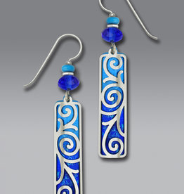 Blue Column Earrings with Filigree Overlay