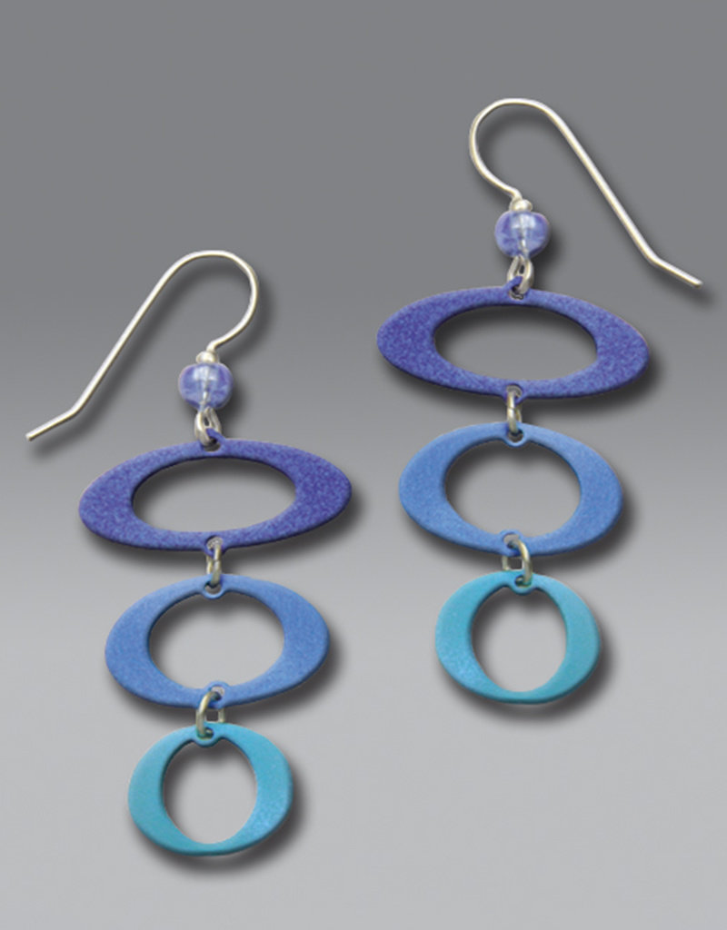 Three-Part Open Ovals Earrings in Blue and Aqua Metallic