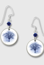 Disk Earrings with Blue Tree Print