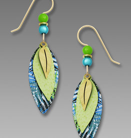 Three-Part Leaves Earrings in Blue & Green