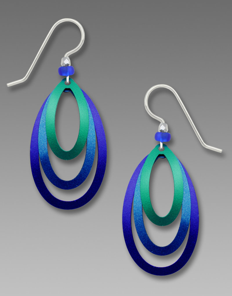 Three-Part Open Stack Blue Ovals Earrings
