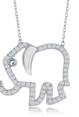 Sterling Silver CZ Elephant Necklace 16+2"