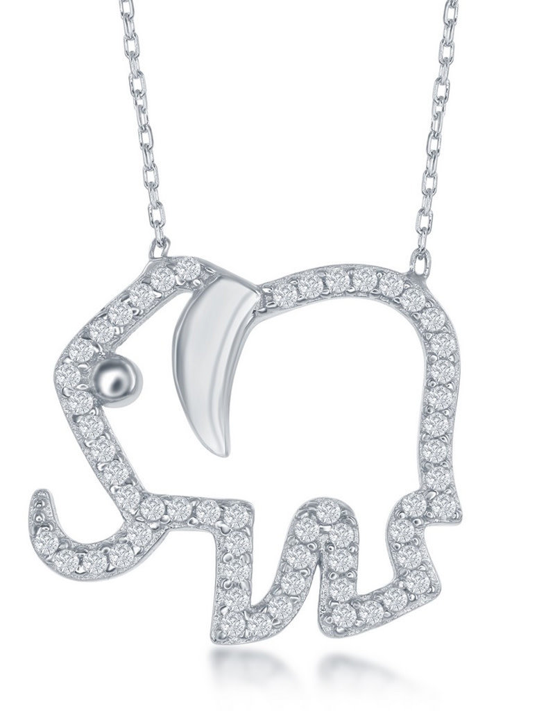 Sterling Silver CZ Elephant Necklace 16+2"