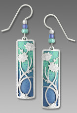 Periwinkle and Turquoise Column Earrings with Imitation Rhodium Daisies Overlay