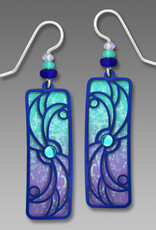 Aqua & Violet Ombre Column Earrings with Royal Blue Whorl Design and Cabochon