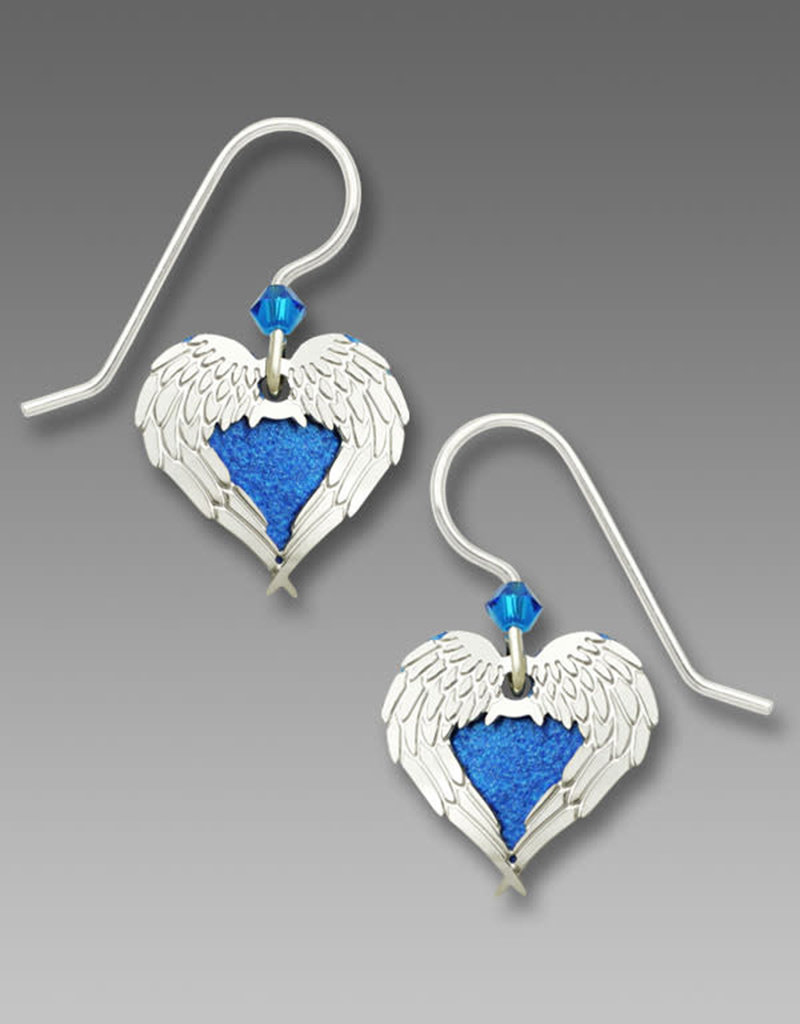 Angel Wings Earrings with Blue Heart