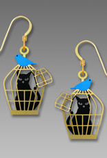 Cat in Cage with Bluebird Earrings