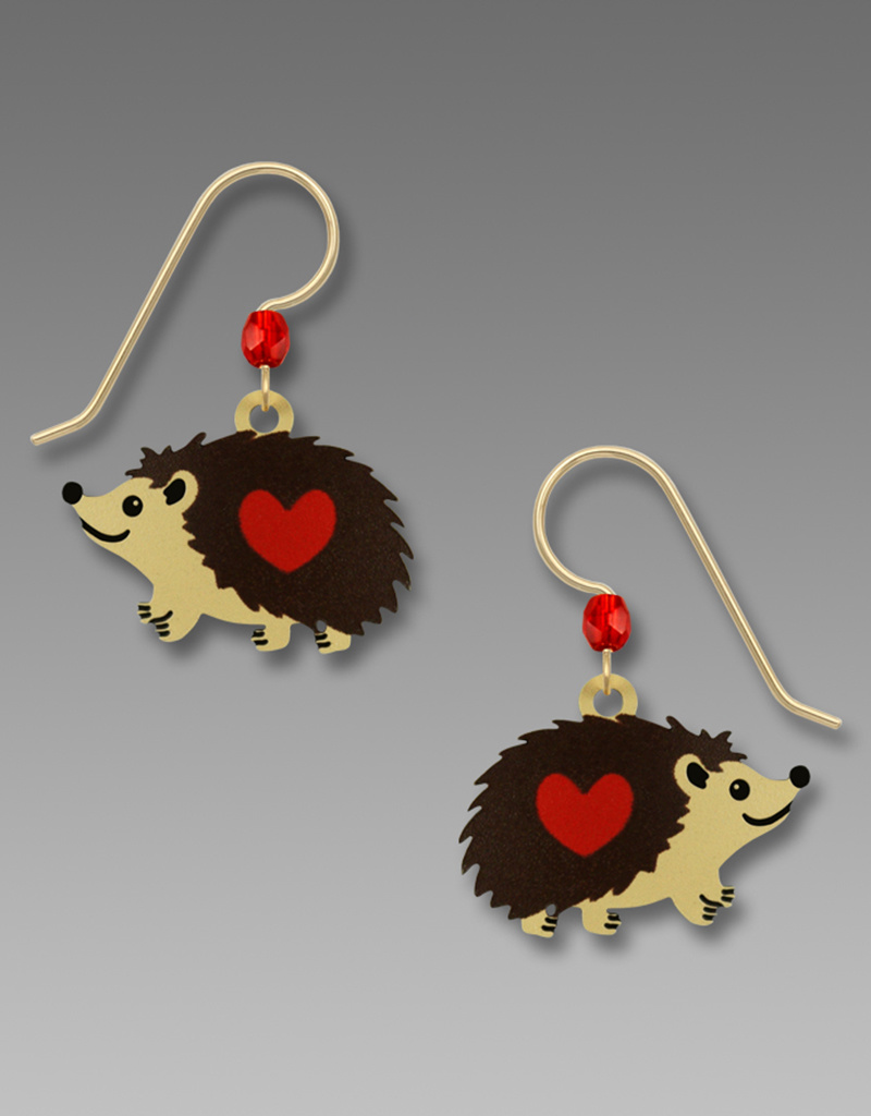 Hedgehog with Red Heart Earrings